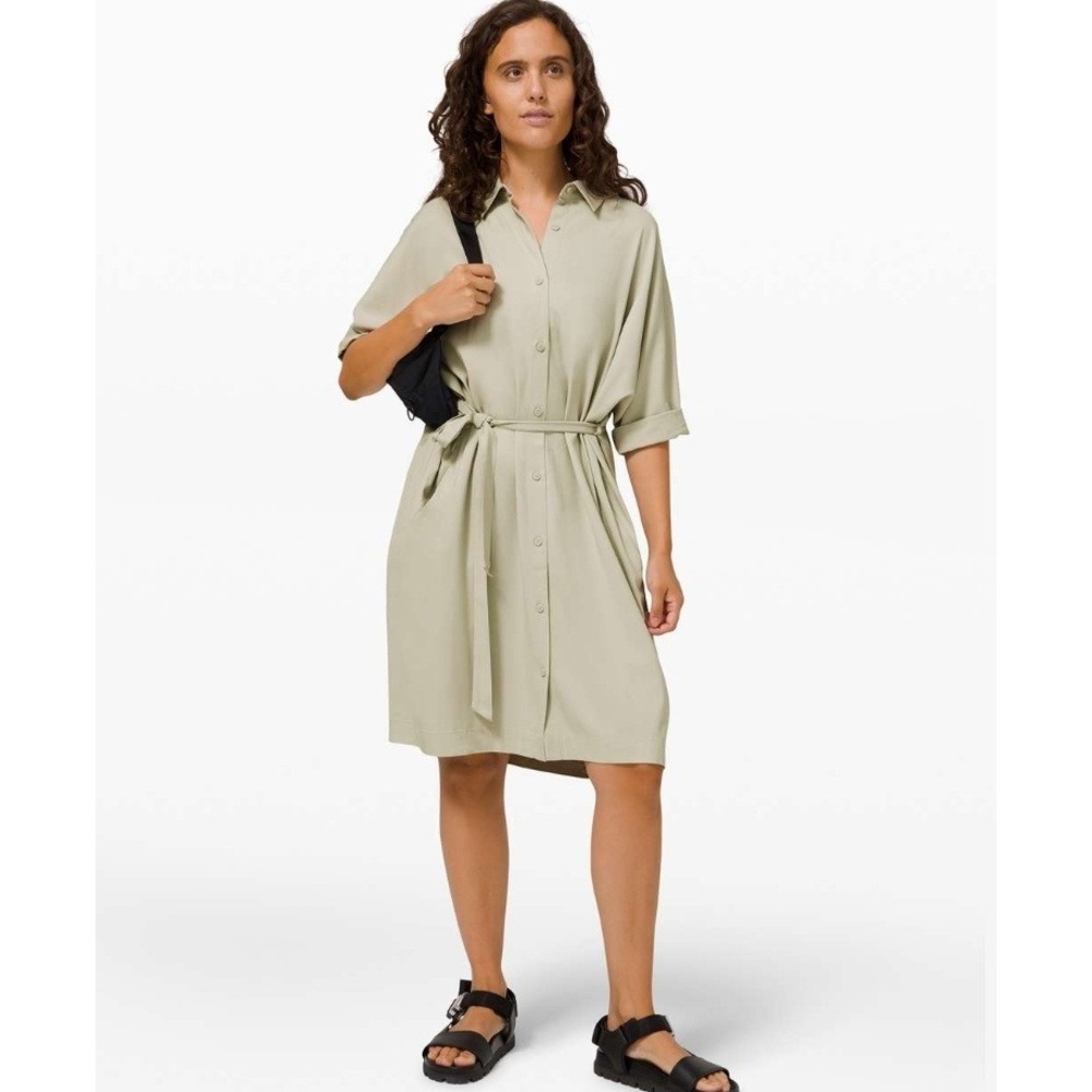 Lululemon Perfectly Poised Dress Womens 4 Light Sage Shirt Dress with Belt 2021
